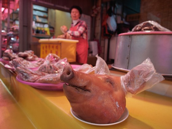Pig Head in a Korean meat market