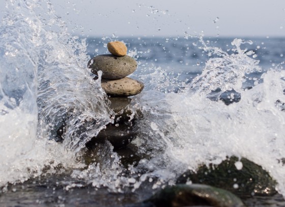 Waves Crash on a rock pile - Jeju Island, South Korea