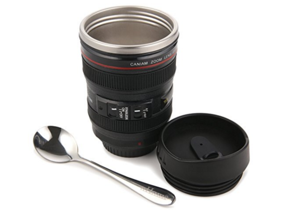 stainless steel coffee mug gift that looks like Canon L lens