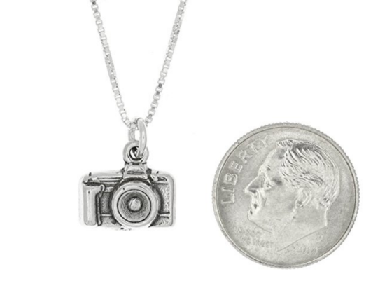 camera necklace silver charm